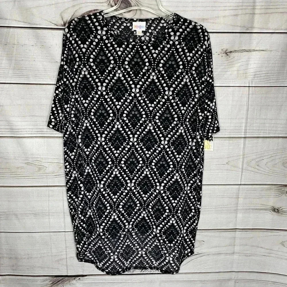 LuLaRoe Irma Tunic Women XXS Black White Geometric Diamond Dot High Low New